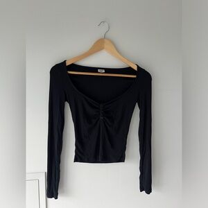 Aritzia Sunday Best Black Long-sleeve Hank Henley Top